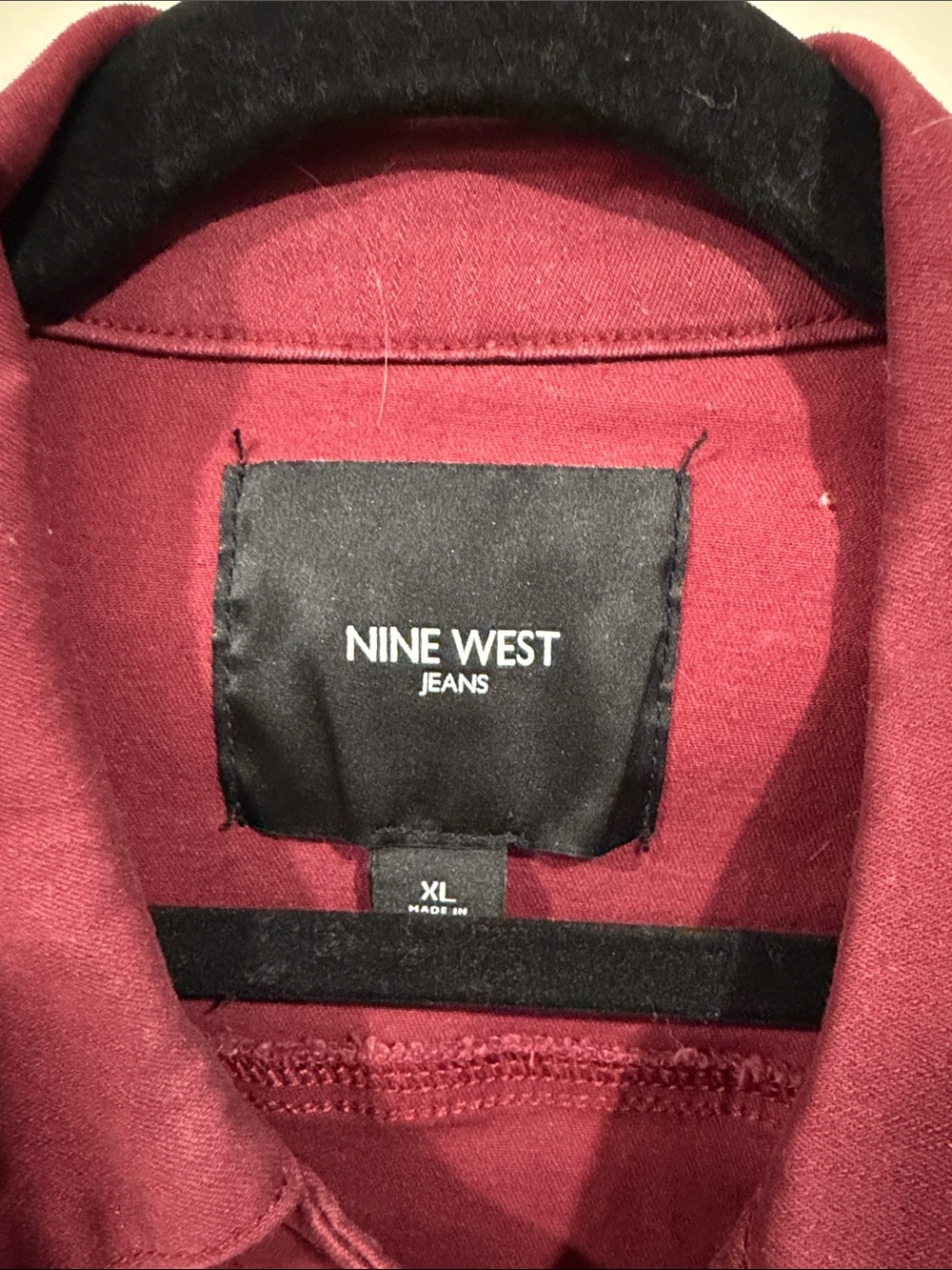 Nine West Burgundy Cropped Denim Jacket - Picture 2 of 3
